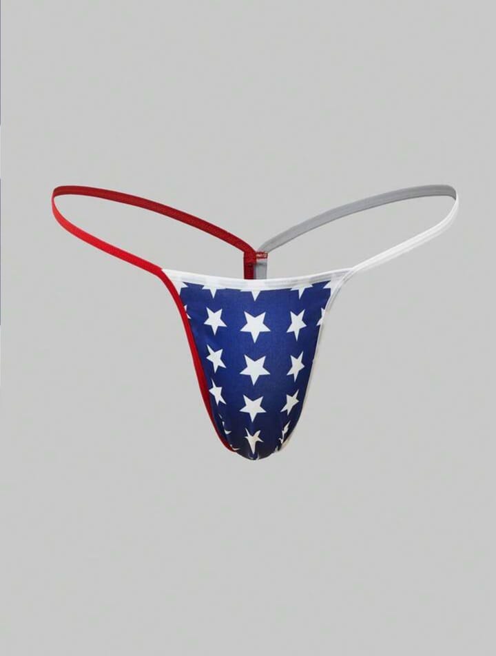 Men's Solid Color Patchwork Pentagram Print Briefs Underwear